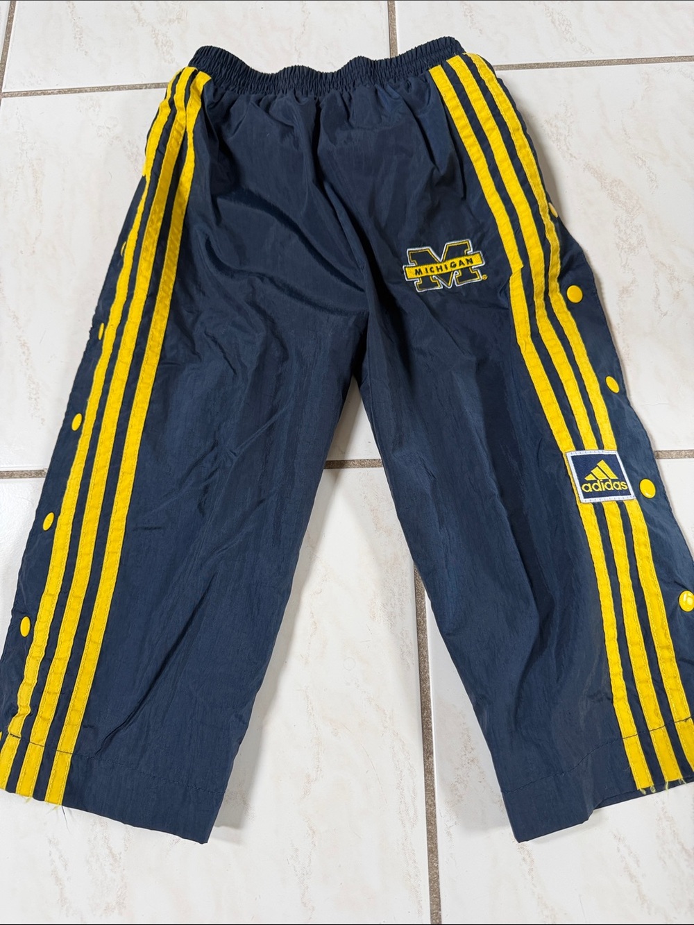 adidas Navy and Yellow Michigan Snap-Front Kids Track Pants
